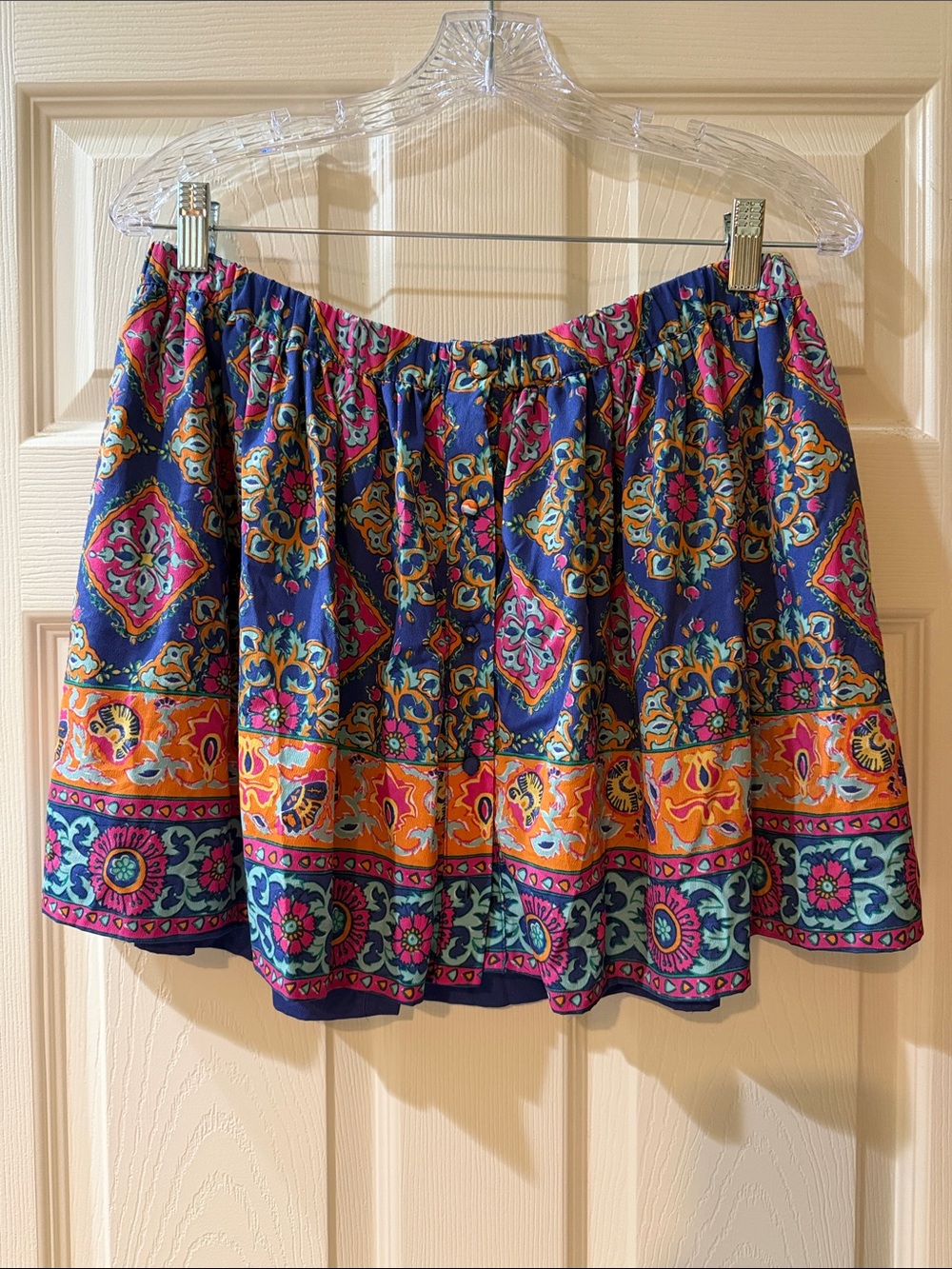 Ralph Lauren Navy Multicolor Boho Tile-Print Mini Skirt